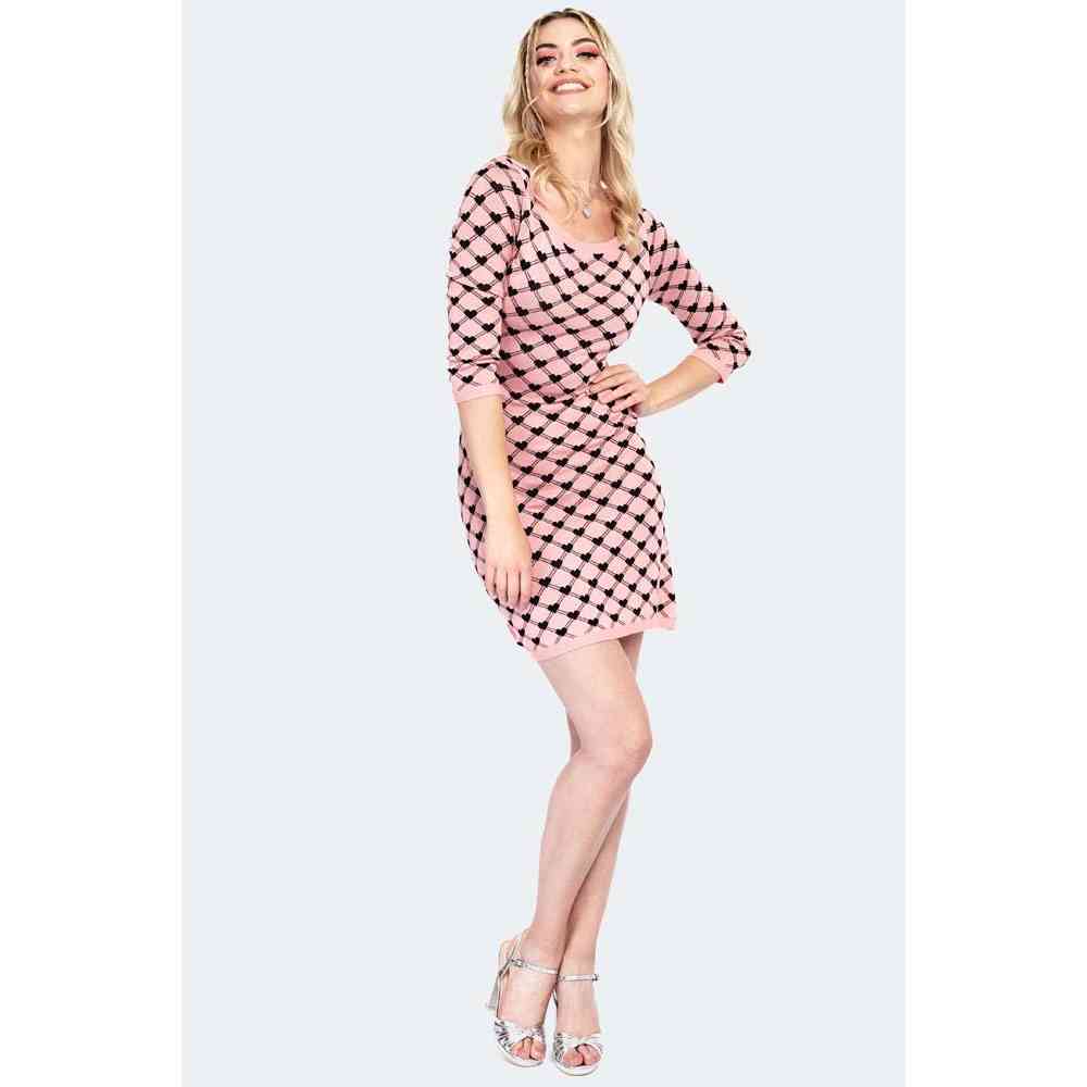 Voodoo Vixen - Knitted Heart Pattern Korte jurk - Roze